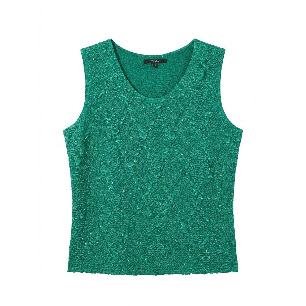 TANIA Green Sequin Knit Scoop Neck Sleeveless Tank Top Womens Size S